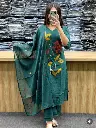 Teal Green Floral Embroidery Pure Sily Cotton 3-Piece Kurta Set