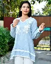 Sky Blue Floral Embroidered Pure Mull Cotton Top