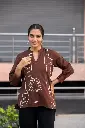 Chocolate Brown Abstract Embroidered Pure Mull Cotton Top