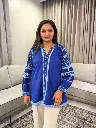 Royal Blue Embroidered Pure Mull Cotton Tassel Top