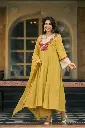 Mustard Yellow Floral Embroidered Pure Mull Crush 3-Piece Kurta Set