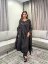 Black Floral Embroidered Pure Mull Cotton 3-Piece Anarkali Kurta Set