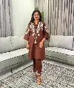 Brown Floral Embroidered Pure Mull Mull Cotton Co-Ord Set