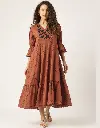 Sienna Luxe Brown Embroidered Cotton Dress