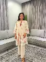 Off-White Floral Embroidered Pure Mull Mull Cotton Co-Ord Set