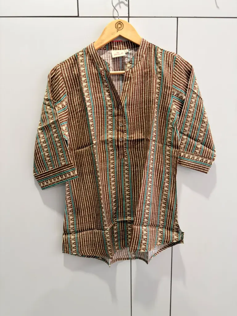 Earthy Brown & Teal Striped Pure Imported Linen Tunic