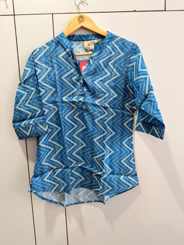 Royal Blue Chevron Printed Pure Imported Linen Top