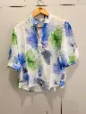 Blue & Green Floral Print Pure Imported Linen Top