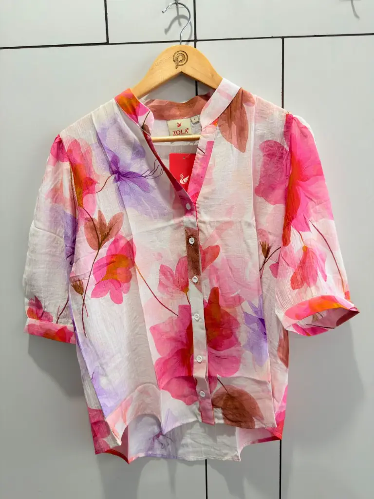 Pink & Purple Floral Print Pure Imported Linen Top