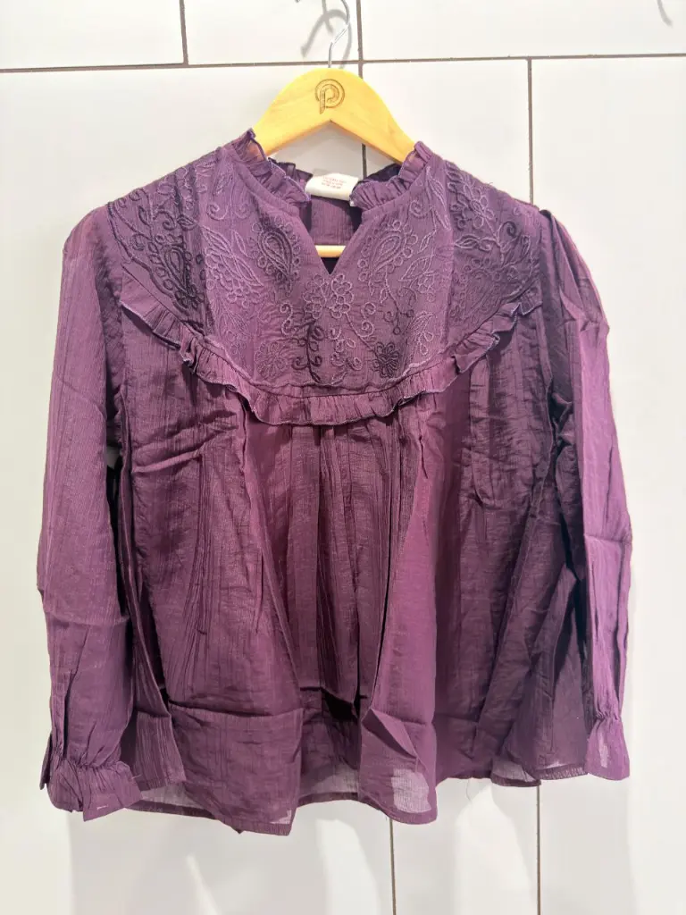 Purple Embroidered Pure Imported Linen Top