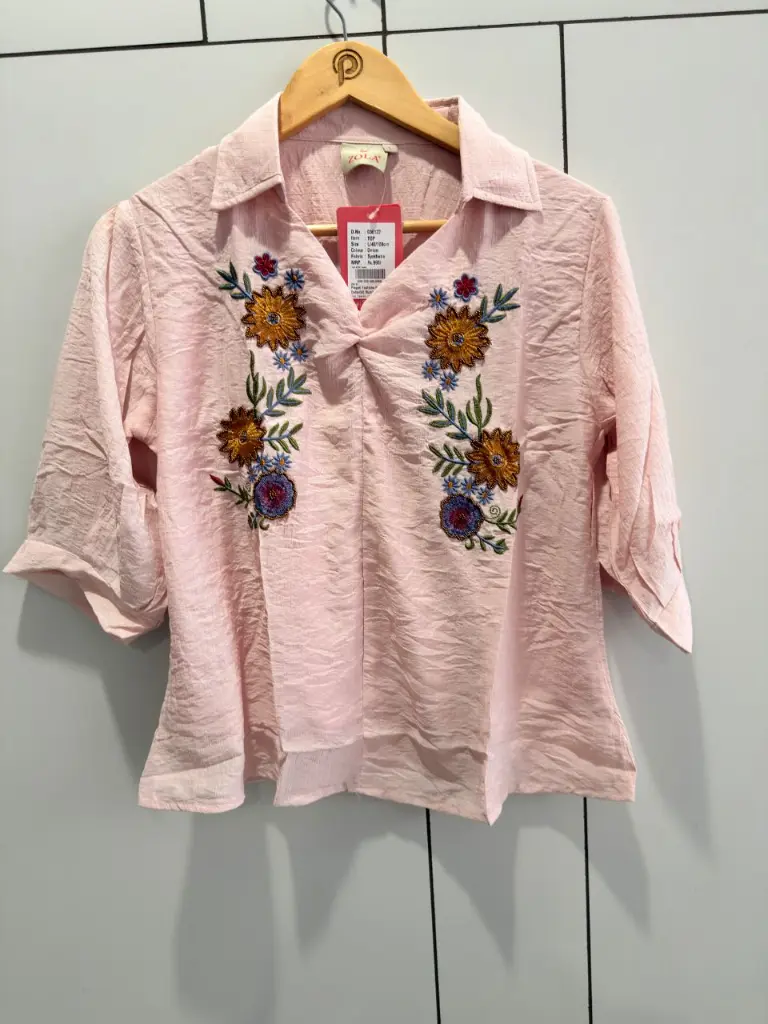 Pink Embroidered Pure Imported Linen Top