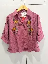 Mauve Embroidered Pure Imported Linen Top