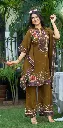 Olive Brown Floral Print Premium Viscose Lenzing Kaftan Co-ord Set