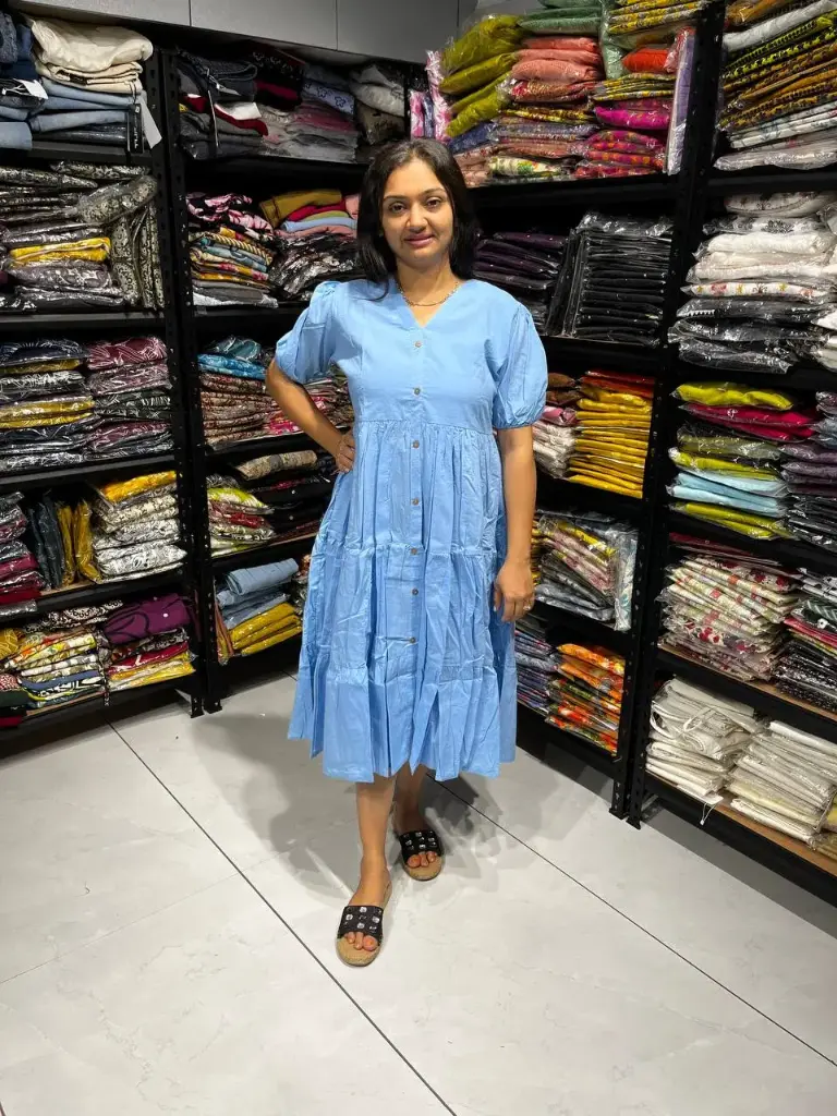 Sky Blue Allure Pure Cotton Midi Dress