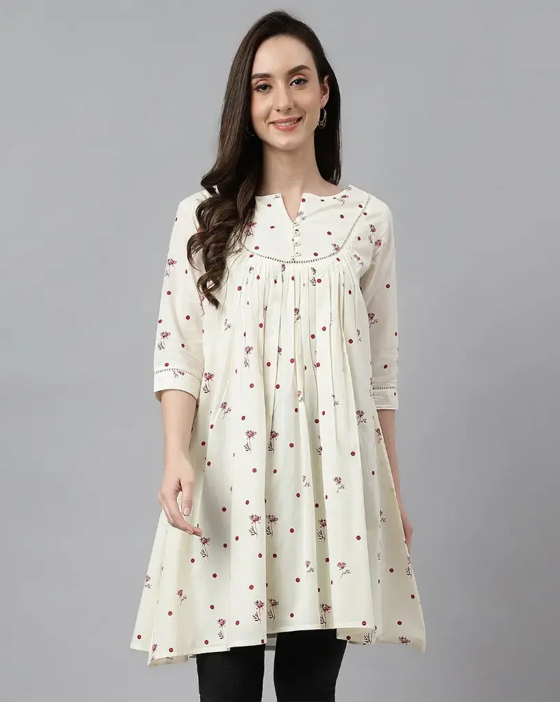 Off-White Cambric Cotton Printed Flared Tunic
