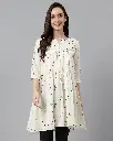 Off-White Cambric Cotton Printed Flared Tunic