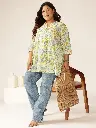 Plus Size Off White Pure Cotton Floral Printed A-line Tunic