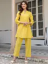 Yellow Cotton Solid A-line Co-ords Set