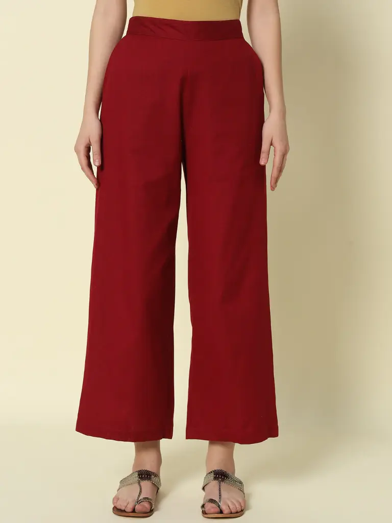Maroon Cotton Solid Palazzo Pant