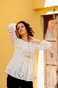 White Cotton Jacquard Chikankari Embroidery A-line Top