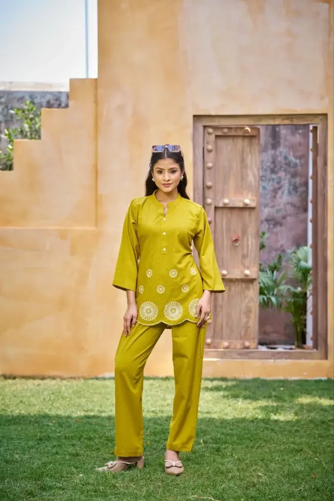 Mustard Bloom Embroidered Co-ord Set