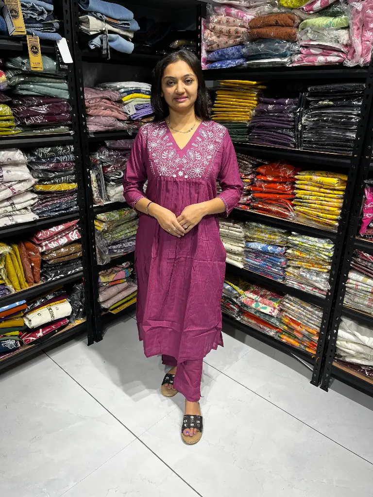 Pink Mal Cotton Embroidered Neck Kurta Set