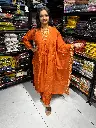 Orange Mal Cotton Embroidered 3 Piece Kurta Set(XL)