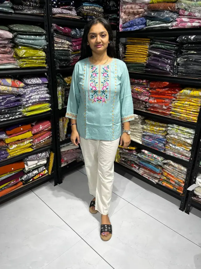 Light Sky Elegance Embroidered Tunic