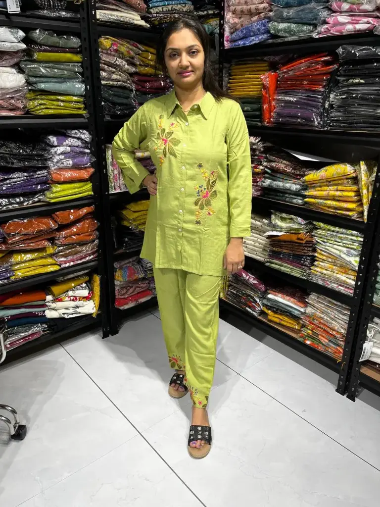 Parrot Green Serenity Embroidered Co-ord Set