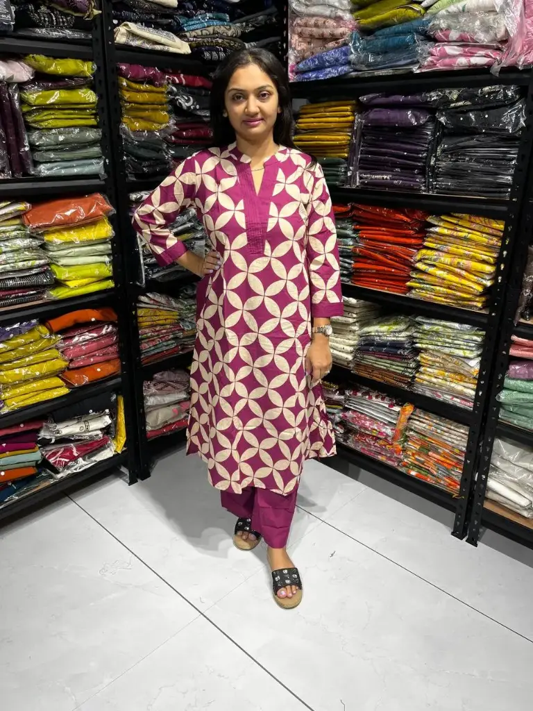 Pink Petal Cotton Printed 2-Piece Kurti Set