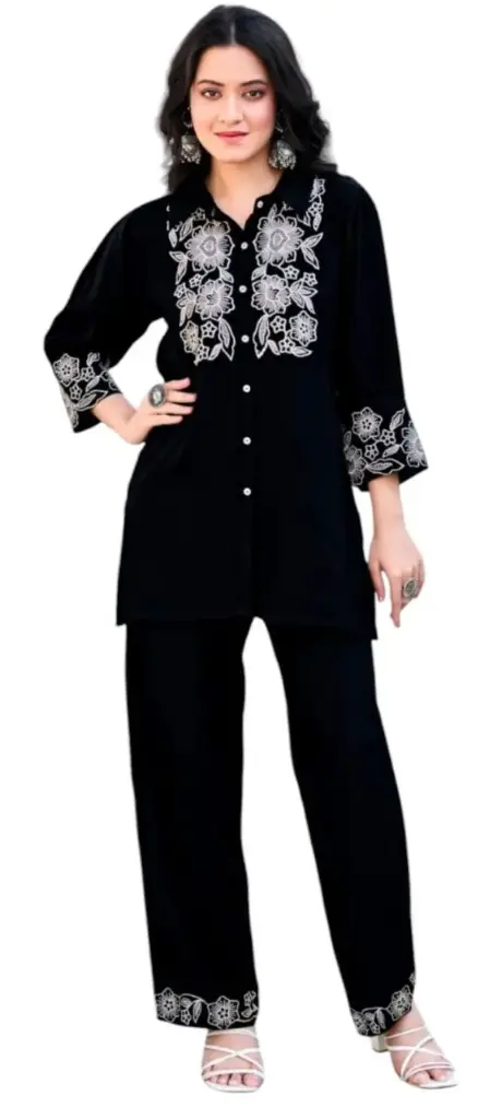 Black Grace Embroidery Accent Co-ord Set