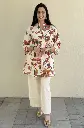 Off White Red Floral Khadi Cotton Printed Tunic