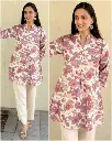 Off White Pink Floral Khadi Cotton Printed Tunic