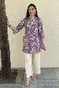 Dark Pink Off White Floral Khadi Cotton Printed Tunic