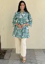 Rama Green Off White Floral Khadi Cotton Printed Tunic