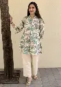 Off White Gray Floral Khadi Cotton Printed Tunic