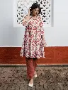 Off White Pure Cotton Floral Printed A-line Tunic