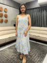Light Blue Pure Cotton Floral Printed Tiered Dress