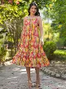 Multicolor Pure Cotton Floral Printed Tiered Dress
