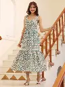 Beige Pure Cotton Ethnic Motifs Printed Tiered Dress