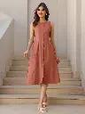 Rust Cotton Solid A-line Dress
