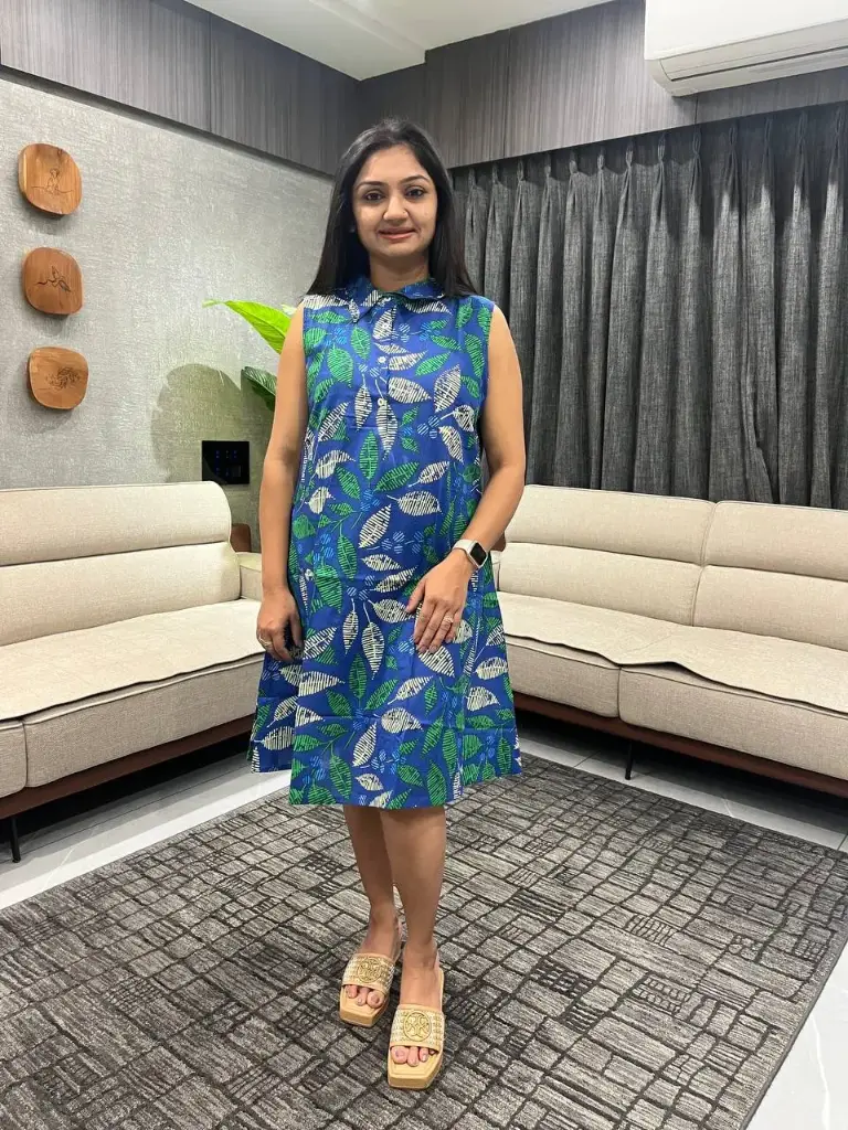 Indigo Pure Cotton Tropical Printed A-line Dress