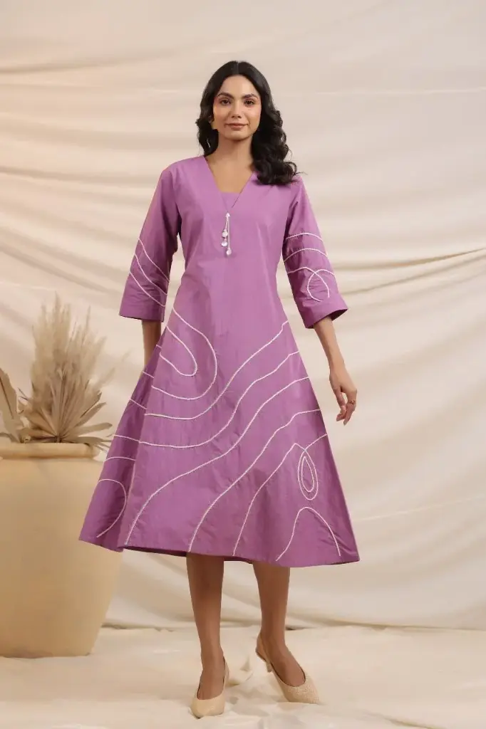 Purple Cotton Embroidered Kurti