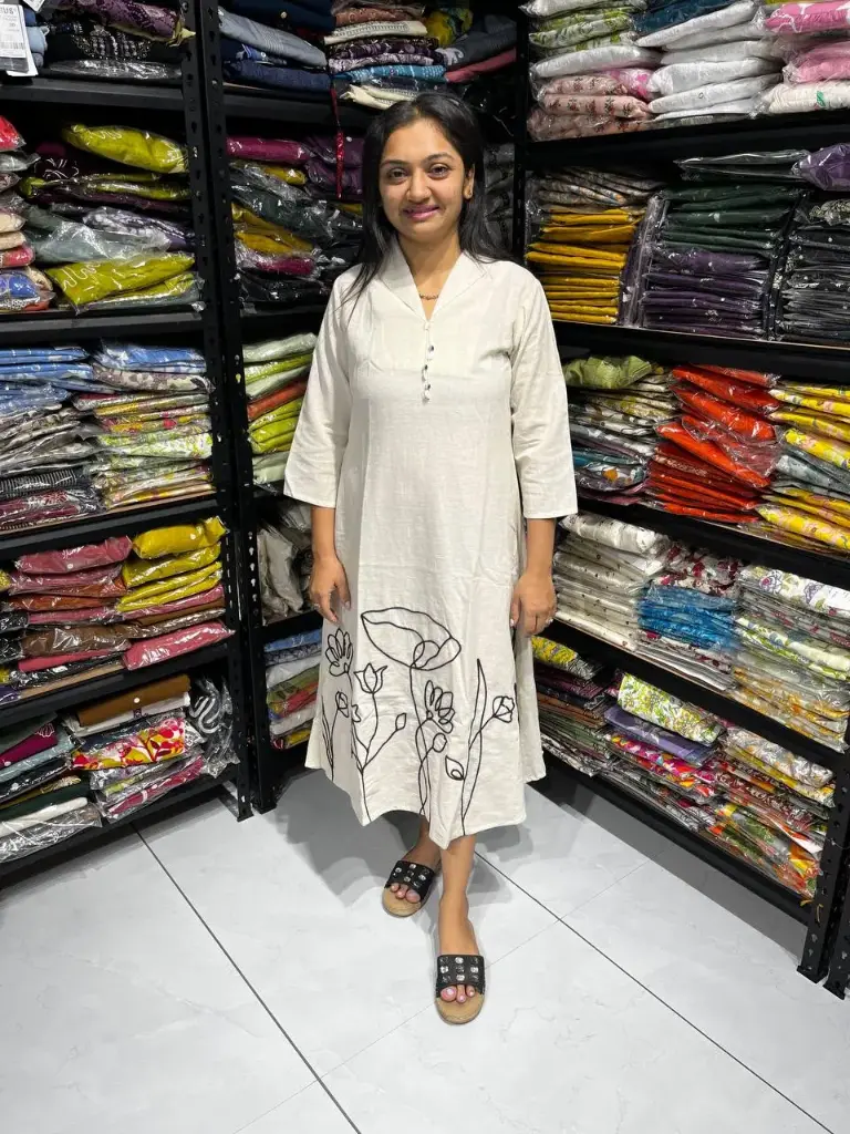 White Cotton Embroidered One Piece Kurti