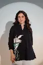 Black Cotton Baby Plant Brush Printed Shirt Top
