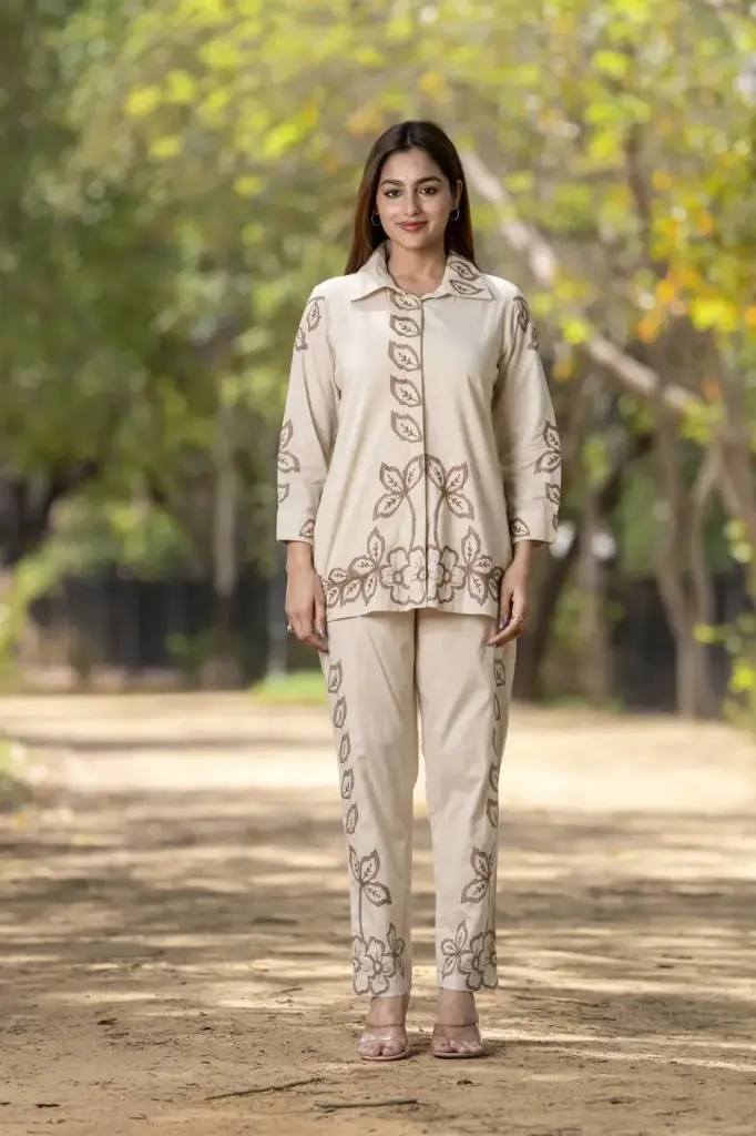 Sunny Day Botanical Floral Embroidered Cord Set