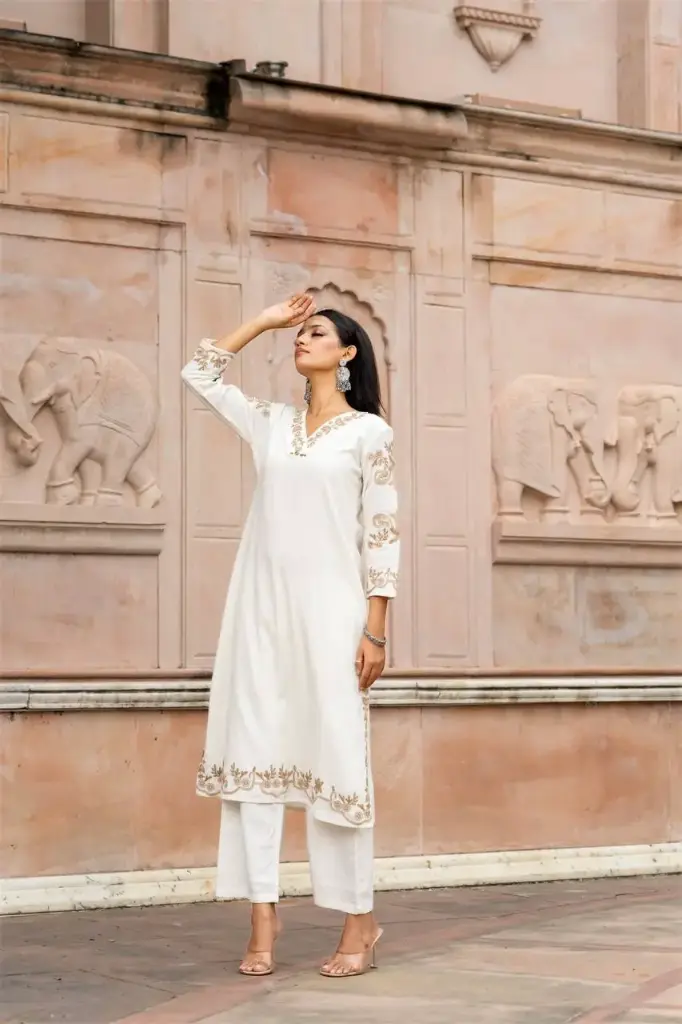 Ivory Grace Beige Embroidery 2 Piece Set