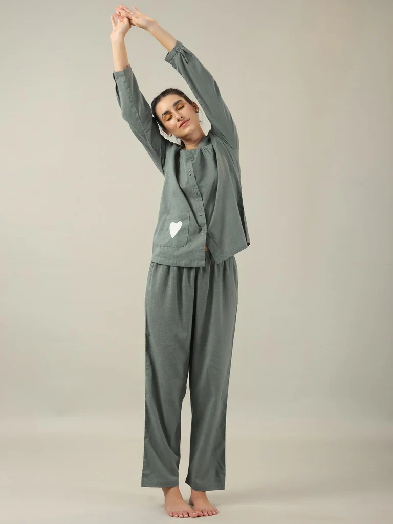 Grey Solid Cotton Cord set