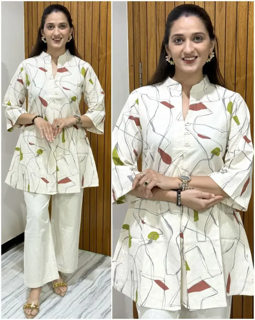 Ivory Abstract Flex Cotton Tunic