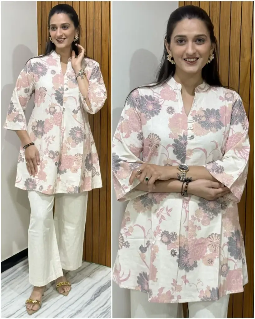 Peach Blossom Printed Flex Cotton Tunic